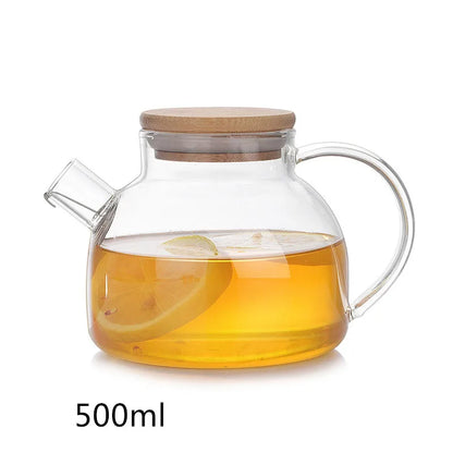 Heat Resistant Glass Tea Infuser Pot  With Wooden Cover Flower Tea Puer kettle Coffee Cup Teapot Set wzpi
