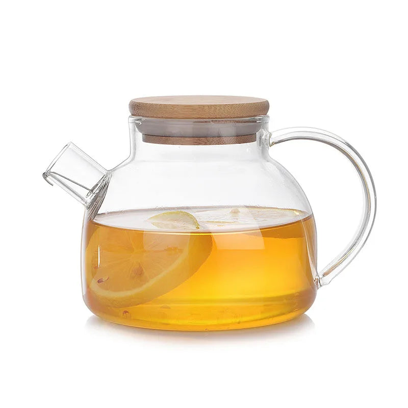 Heat Resistant Glass Tea Infuser Pot  With Wooden Cover Flower Tea Puer kettle Coffee Cup Teapot Set wzpi
