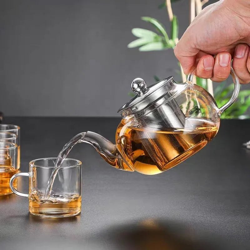 Heat Resistant Glass Tea Pot Thicken Heated Container Tea Pot with Stainless Steel Infuser Clear Kettle High Quality Teapot
