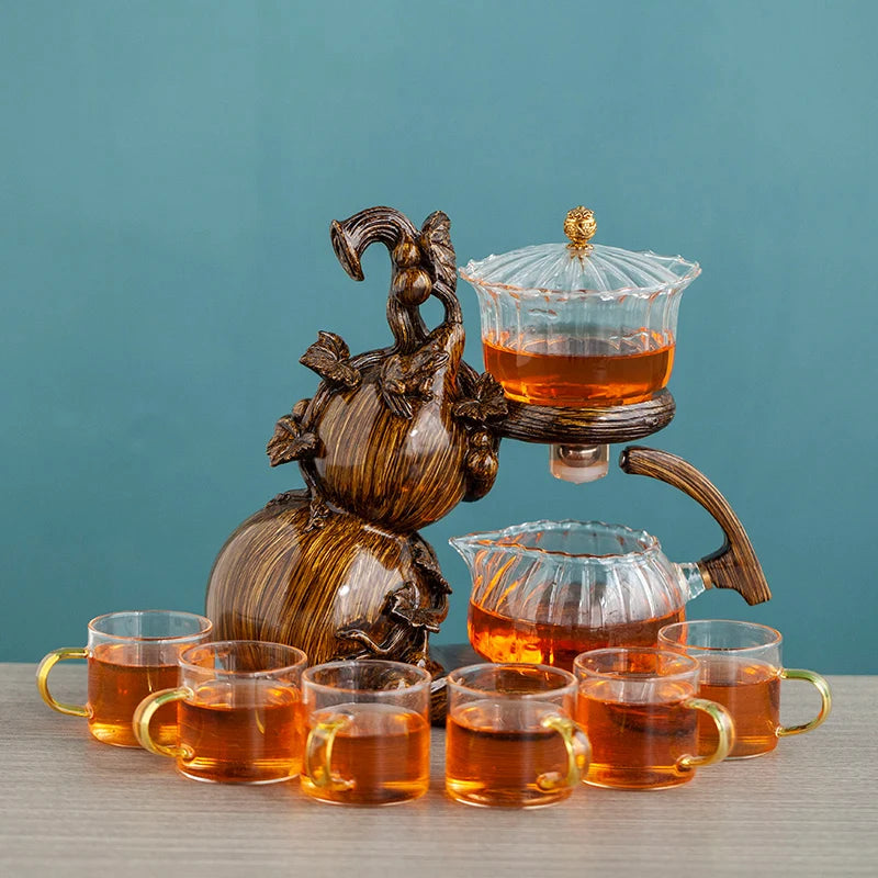 Heat-Resistant Glass Tea Set Magnetic Water Diversion Rotating Cover Bowl Automatic Tea Maker Lazy Kungfu Teapot Drinking