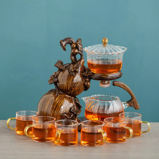 Heat-Resistant Glass Tea Set Magnetic Water Diversion Rotating Cover Bowl Automatic Tea Maker Lazy Kungfu Teapot Drinking