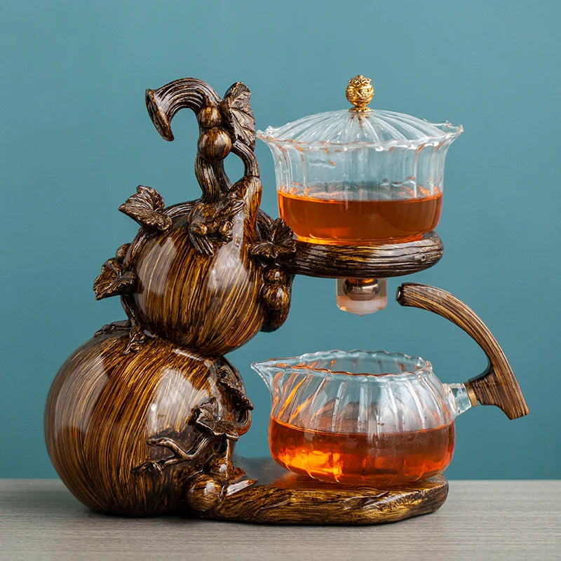 Heat-Resistant Glass Tea Set Magnetic Water Diversion Rotating Cover Bowl Automatic Tea Maker Lazy Kungfu Teapot Drinking