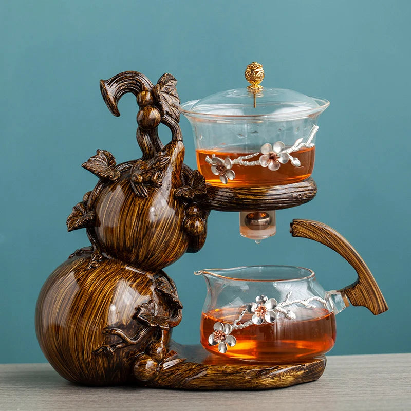 Heat-Resistant Glass Tea Set Magnetic Water Diversion Rotating Cover Bowl Automatic Tea Maker Lazy Kungfu Teapot Drinking