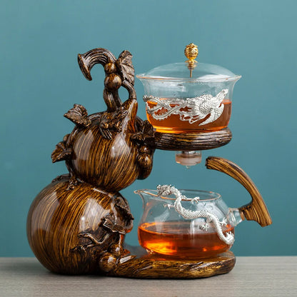 Heat-Resistant Glass Tea Set Magnetic Water Diversion Rotating Cover Bowl Automatic Tea Maker Lazy Kungfu Teapot Drinking