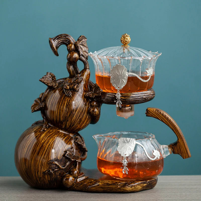 Heat-Resistant Glass Tea Set Magnetic Water Diversion Rotating Cover Bowl Automatic Tea Maker Lazy Kungfu Teapot Drinking