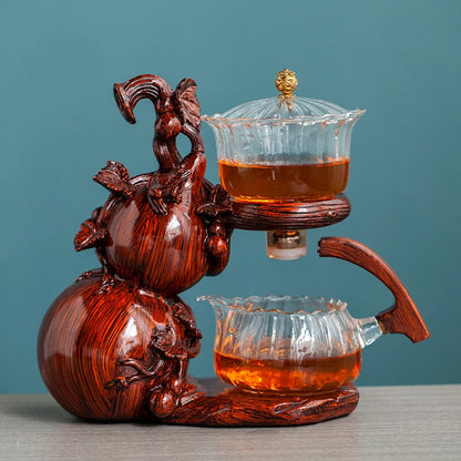 Heat-Resistant Glass Tea Set Magnetic Water Diversion Rotating Cover Bowl Automatic Tea Maker Lazy Kungfu Teapot Drinking