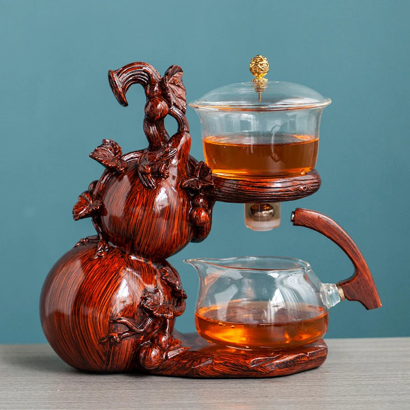 Heat-Resistant Glass Tea Set Magnetic Water Diversion Rotating Cover Bowl Automatic Tea Maker Lazy Kungfu Teapot Drinking