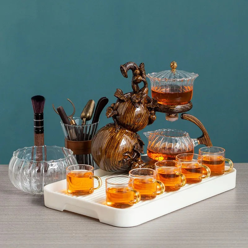 Heat-Resistant Glass Tea Set Magnetic Water Diversion Rotating Cover Bowl Automatic Tea Maker Lazy Kungfu Teapot Drinking