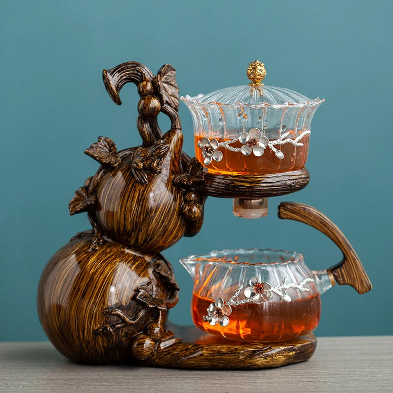 Heat-Resistant Glass Tea Set Magnetic Water Diversion Rotating Cover Bowl Automatic Tea Maker Lazy Kungfu Teapot Drinking