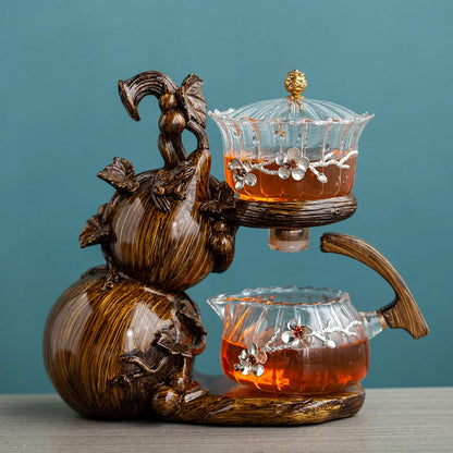 Heat-Resistant Glass Tea Set Magnetic Water Diversion Rotating Cover Bowl Automatic Tea Maker Lazy Kungfu Teapot Drinking