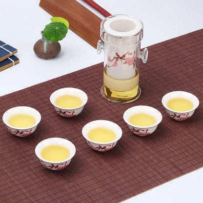 Heat-Resistant Glass Tea Set with Cup, Chinese Kung Fu Flower, Ceramic Teapot with Filter Kettle, 240ml