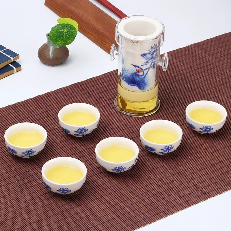 Heat-Resistant Glass Tea Set with Cup, Chinese Kung Fu Flower, Ceramic Teapot with Filter Kettle, 240ml