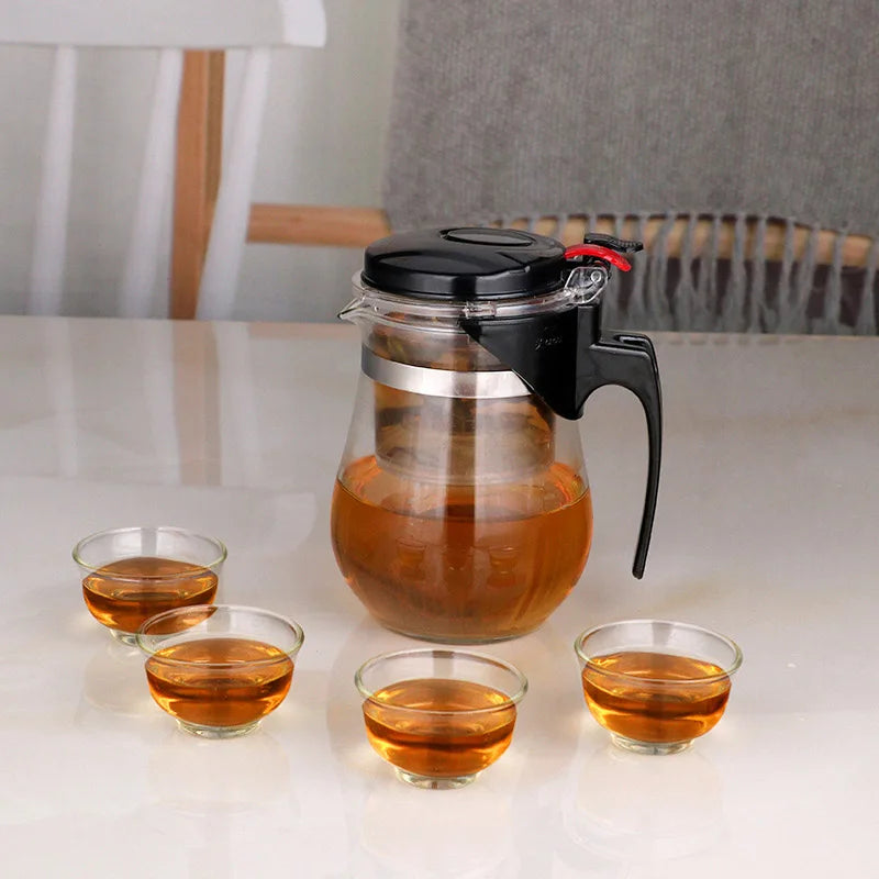 Heat Resistant Glass Tea set 1pot + 4cups Teapot kung fu Teaware Puer Kettle Coffee Glass Maker Convenient Office Tea Pot