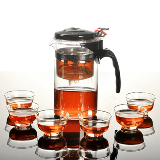 Heat Resistant Glass Teapot, Chinese Tea Set, Straight Kettle, Coffee Glass Maker, Portable Office Tea Pot with Filter, 500ml