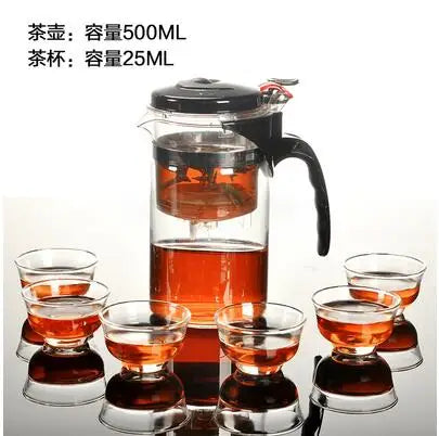 Heat Resistant Glass Teapot, Chinese Tea Set, Straight Kettle, Coffee Glass Maker, Portable Office Tea Pot with Filter, 500ml