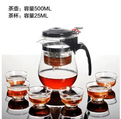 Heat Resistant Glass Teapot, Chinese Tea Set, Straight Kettle, Coffee Glass Maker, Portable Office Tea Pot with Filter, 500ml
