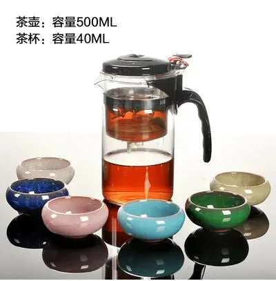 Heat Resistant Glass Teapot, Chinese Tea Set, Straight Kettle, Coffee Glass Maker, Portable Office Tea Pot with Filter, 500ml