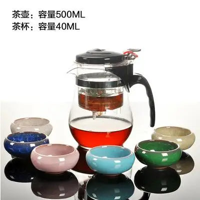 Heat Resistant Glass Teapot, Chinese Tea Set, Straight Kettle, Coffee Glass Maker, Portable Office Tea Pot with Filter, 500ml