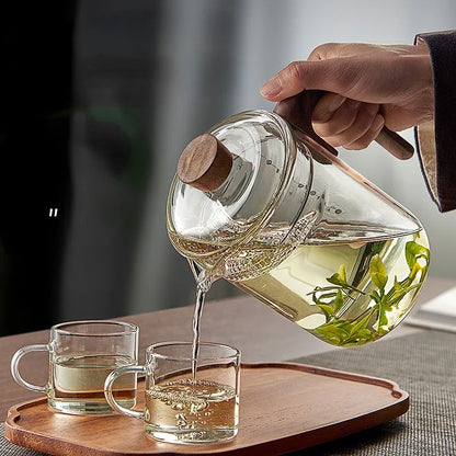 Heat - Resistant Green Tea Glass Teapot with Crescent Scented Tea Filter Wooden Hanle Brewing Tea Maker Glass Pot Teaware