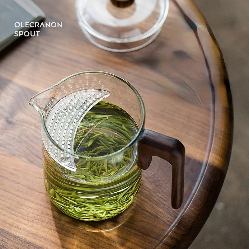 Heat - Resistant Green Tea Glass Teapot with Crescent Scented Tea Filter Wooden Hanle Brewing Tea Maker Glass Pot Teaware