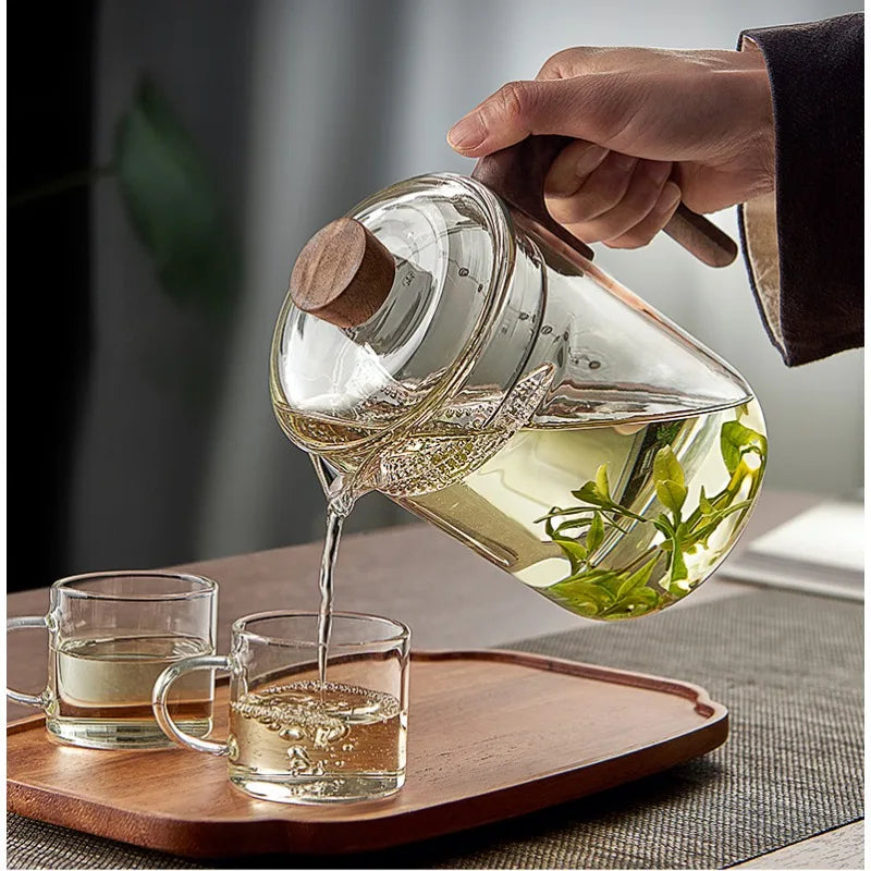 Heat - Resistant Green Tea Glass Teapot with Crescent Scented Tea Filter Wooden Hanle Brewing Tea Maker Glass Pot Teaware