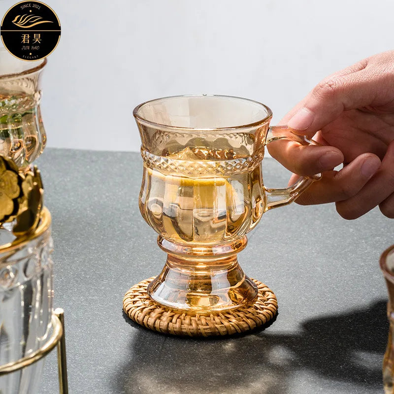 Heat Resistant Thick Glass Cup Luxurious European Style Teacup Coffee Cup Healthy Drink Mug Tea Mugs Free Shipping