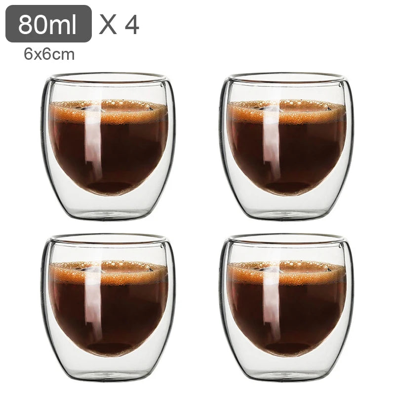 Heat-resistant Double Wall Glass Cup 80/250/350/450ml Beer Espresso Coffee Cup Set Handmade Beer Mug Tea glass Cups Drinkware