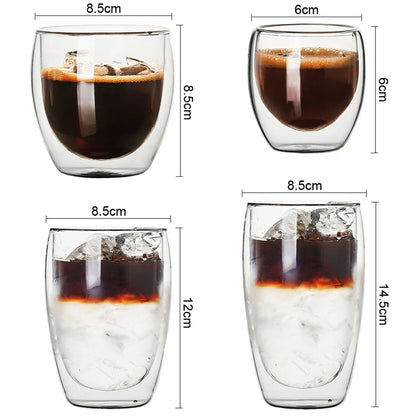 Heat-resistant Double Wall Glass Cup 80/250/350/450ml Beer Espresso Coffee Cup Set Handmade Beer Mug Tea glass Cups Drinkware