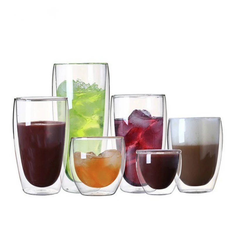 Heat-resistant Double Wall Glass Cup 80/250/350/450ml Beer Espresso Coffee Cup Set Handmade Beer Mug Tea glass Cups Drinkware