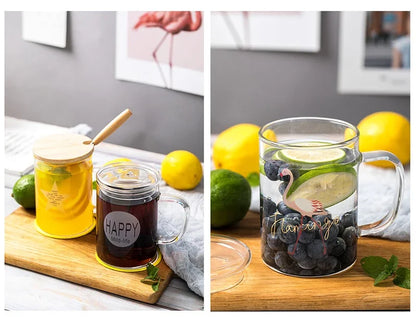 Heat-resistant Glass Breakfast Mug 400ml Coffee Mugs Free Shipping Drinking Glasses for Drinks Cup of Coffee Tea Drinkware Cups