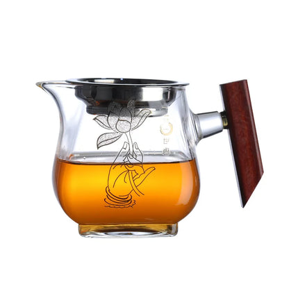 Heat-resistant Glass Gongdao Pot With Thick Wooden Handle Infuser Teapot for Tea in a Cup Tea Strainer Integrated Set Kettle Bar