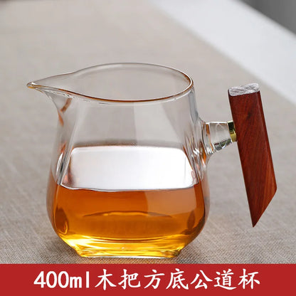 Heat-resistant Glass Gongdao Pot With Thick Wooden Handle Infuser Teapot for Tea in a Cup Tea Strainer Integrated Set Kettle Bar