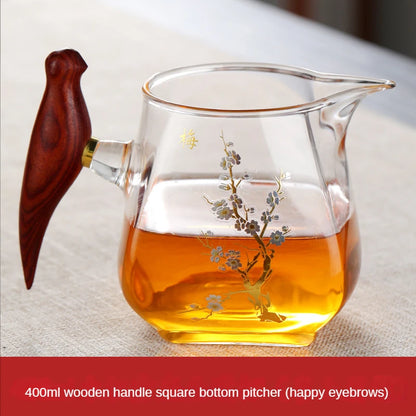 Heat-resistant Glass Gongdao Pot With Thick Wooden Handle Infuser Teapot for Tea in a Cup Tea Strainer Integrated Set Kettle Bar
