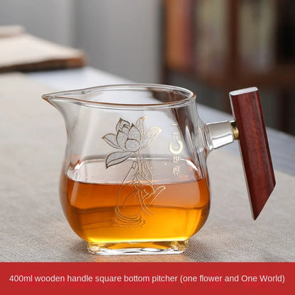 Heat-resistant Glass Gongdao Pot With Thick Wooden Handle Infuser Teapot for Tea in a Cup Tea Strainer Integrated Set Kettle Bar