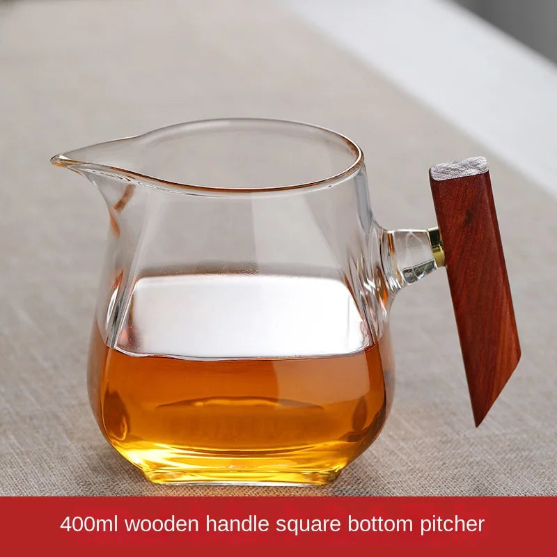 Heat-resistant Glass Gongdao Pot With Thick Wooden Handle Infuser Teapot for Tea in a Cup Tea Strainer Integrated Set Kettle Bar