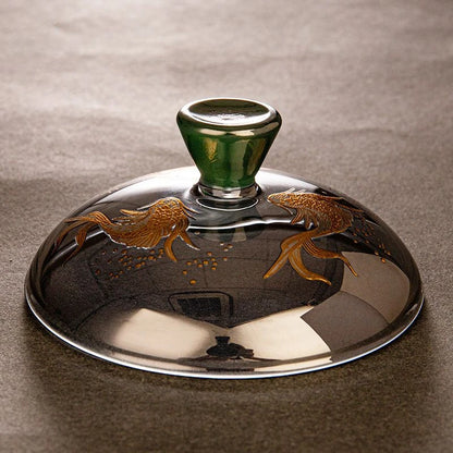 Heat-resistant Glass Tea Tureen Soot Gold and Silver Burning Thickened Gaiwan Tea Cup Fair Cup Tea Leak Kung Fu Tea Set 9 Pcs