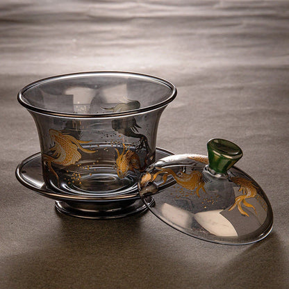 Heat-resistant Glass Tea Tureen Soot Gold and Silver Burning Thickened Gaiwan Tea Cup Fair Cup Tea Leak Kung Fu Tea Set 9 Pcs