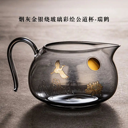 Heat-resistant Glass Tea Tureen Soot Gold and Silver Burning Thickened Gaiwan Tea Cup Fair Cup Tea Leak Kung Fu Tea Set 9 Pcs