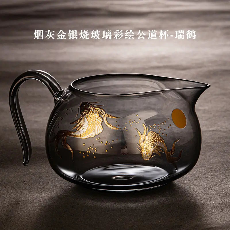 Heat-resistant Glass Tea Tureen Soot Gold and Silver Burning Thickened Gaiwan Tea Cup Fair Cup Tea Leak Kung Fu Tea Set 9 Pcs