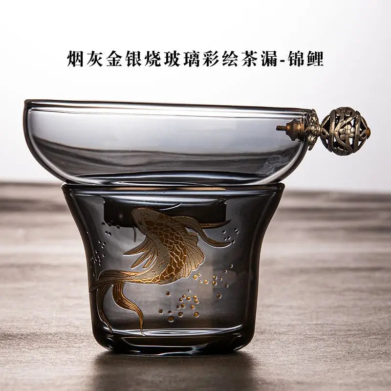 Heat-resistant Glass Tea Tureen Soot Gold and Silver Burning Thickened Gaiwan Tea Cup Fair Cup Tea Leak Kung Fu Tea Set 9 Pcs