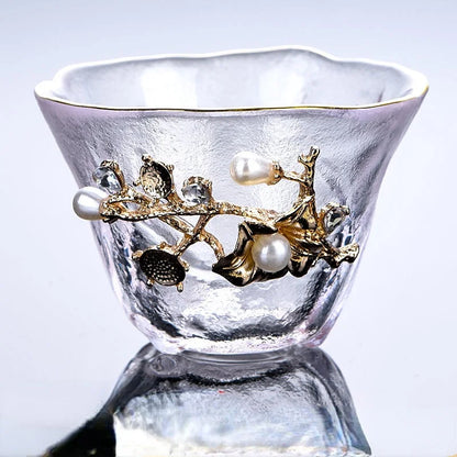 Heat-resistant Glass Teacup Inlaid with Silver Tea Cup Chinese Kung Fu Tea Set Thickened Master Cup Outline In Gold Tea Bowl