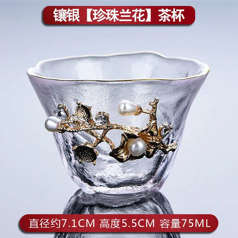 Heat-resistant Glass Teacup Inlaid with Silver Tea Cup Chinese Kung Fu Tea Set Thickened Master Cup Outline In Gold Tea Bowl