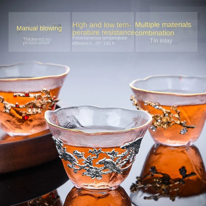 Heat-resistant Glass Teacup Inlaid with Silver Tea Cup Chinese Kung Fu Tea Set Thickened Master Cup Outline In Gold Tea Bowl
