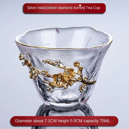 Heat-resistant Glass Teacup Inlaid with Silver Tea Cup Chinese Kung Fu Tea Set Thickened Master Cup Outline In Gold Tea Bowl