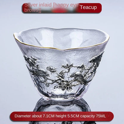 Heat-resistant Glass Teacup Inlaid with Silver Tea Cup Chinese Kung Fu Tea Set Thickened Master Cup Outline In Gold Tea Bowl