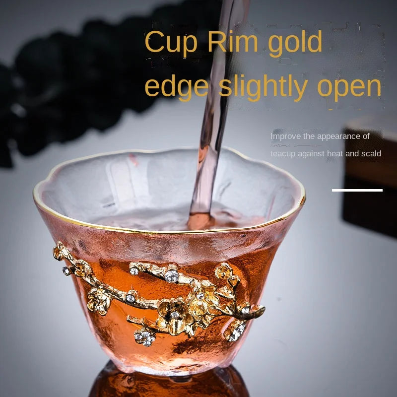 Heat-resistant Glass Teacup Inlaid with Silver Tea Cup Chinese Kung Fu Tea Set Thickened Master Cup Outline In Gold Tea Bowl