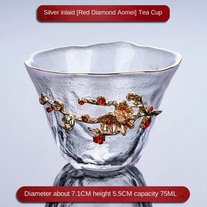 Heat-resistant Glass Teacup Inlaid with Silver Tea Cup Chinese Kung Fu Tea Set Thickened Master Cup Outline In Gold Tea Bowl