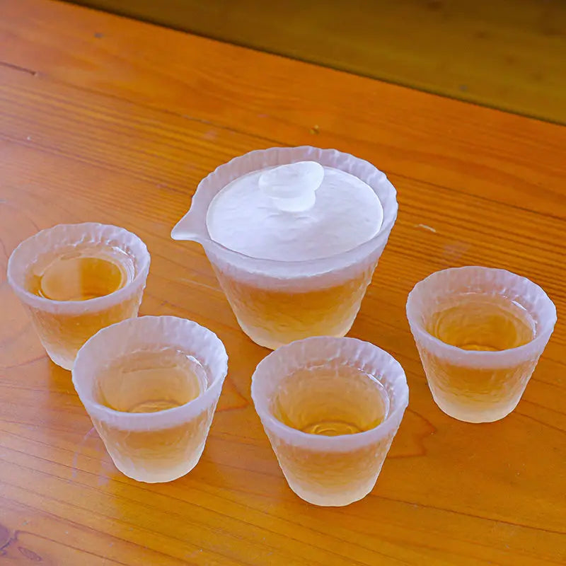 Heat-resistant Glass Teaware Set with Frosted Finish Japanese Style Gongfu Teacups and Simple Tea Brewing Tools