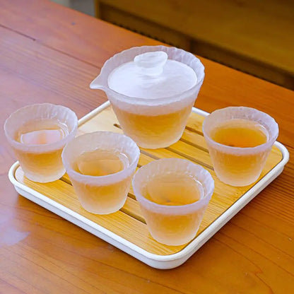 Heat-resistant Glass Teaware Set with Frosted Finish Japanese Style Gongfu Teacups and Simple Tea Brewing Tools