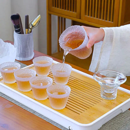 Heat-resistant Glass Teaware Set with Frosted Finish Japanese Style Gongfu Teacups and Simple Tea Brewing Tools